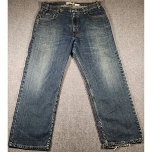 Levi Strauss Signature Jeans Mens 36x30 Blue Straight Leg Denim Frayed GOOD